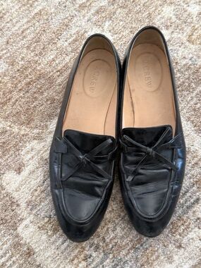 J. Crew Black Leather Bow-Front Loafers